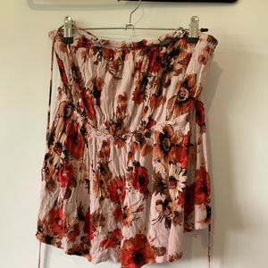 Strapless floral print blouse